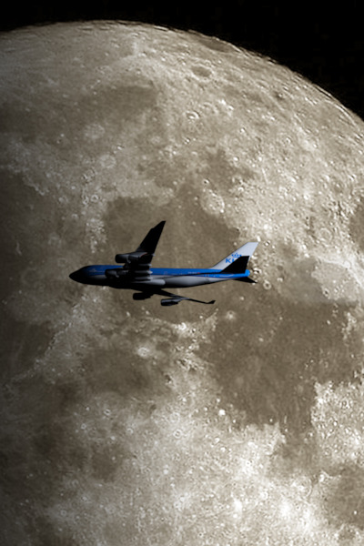 KLM Boeing 747-400 in moonlight - metal poster metal sign V4-KLM-MOON