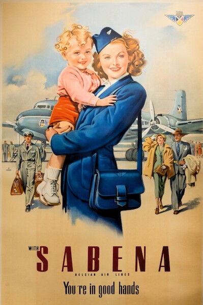 With SABENA Belgian Air Lines You're in Good Hands Vintage metal poster metal sign V4-SABENA