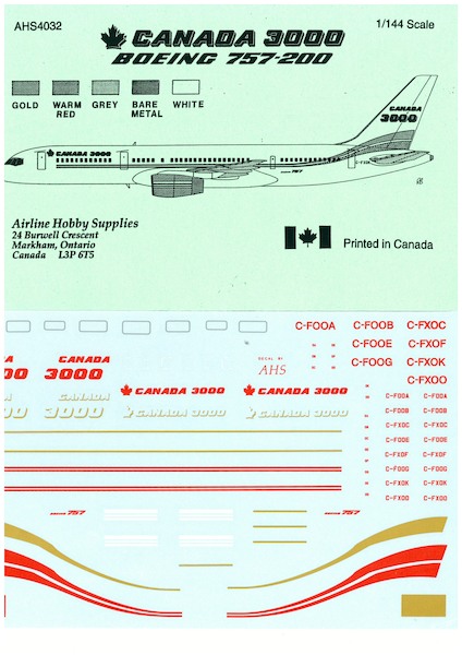 Boeing 757-200 (Canada 3000)  AHS4032
