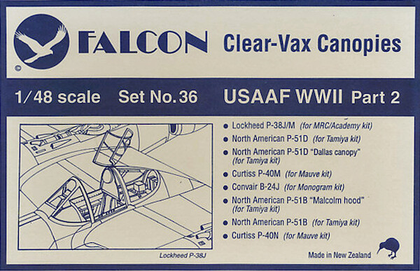 USAAF WW2 Clearvax canopies Part 2 (P38J/M, P51D, P40M, B24J, P51B, P40N) VAX36