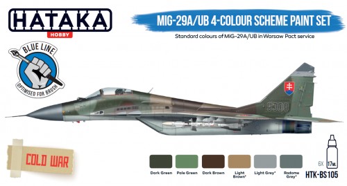 Mikoyan MiG29A/UB Fulcrum 4 colour paint set (6 colours) Optimised for Brushpainting HTK-BS105