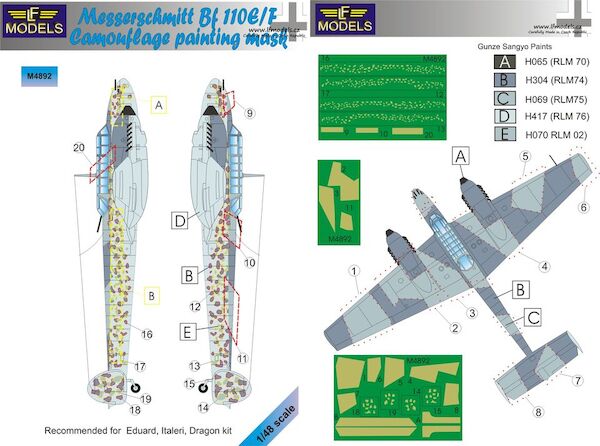 LF Models LFM4892 Messerschmitt BF110E/F Camouflage Painting Mask