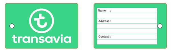 Bagagetag with TRANSAVIA on one side and writable backside, including metal wire BAGTAG TRANSAVIA