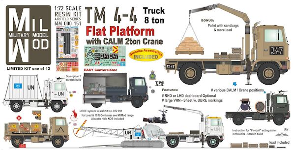 Bedford TM 4-4 8 ton 4x4 truck with flat platfom and Calm 2 ton crane with different Loads MM000-151