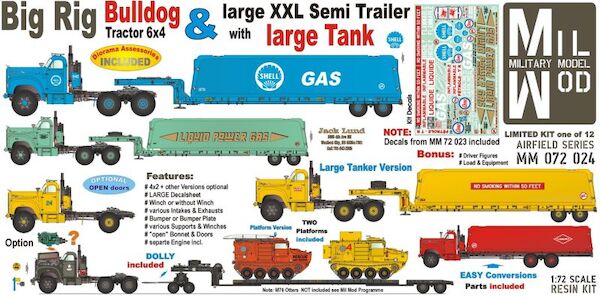 BIG RIG - Bulldog 6x4 & large Semi Trailer with large Tank, Mack B Tractor w. ALL Wheel configurations_Trailer with all Extensions, Equipment MM072-024